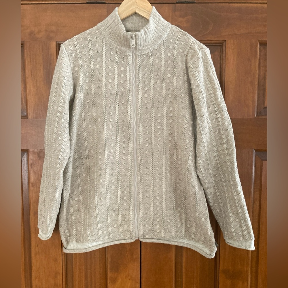 Woolrich woman’s XL khaki Pointelle Knit Lambswool cotton cardigan